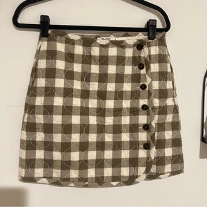 Madewell Green & Cream Plaid Checkered Quilted Mini Skirt Size 2